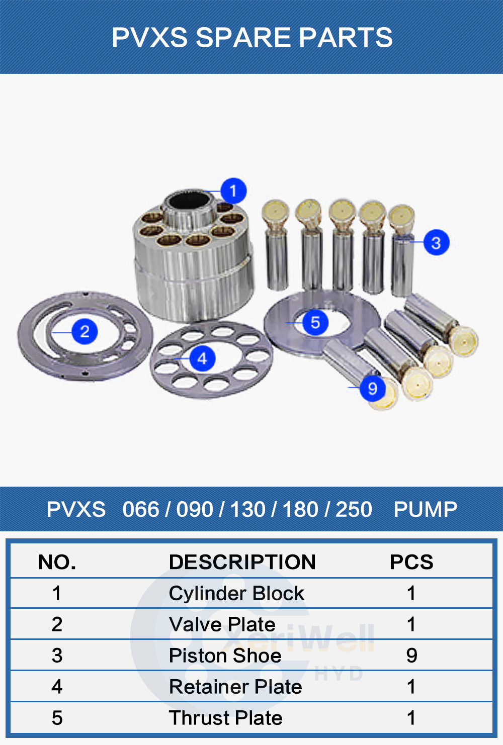 horizontal hydraulic pump parts